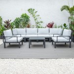 LeisureMod Hamilton 7-Piece Conversation Set With Coffee Table & Cushions - Grey
