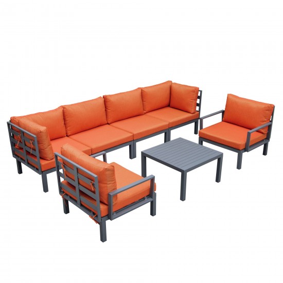 LeisureMod Hamilton 7-Piece Conversation Set With Coffee Table - Orange