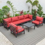 LeisureMod Hamilton 7-Piece Conversation Set With Coffee Table & Cushions - Red