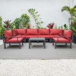 LeisureMod Hamilton 7-Piece Conversation Set With Coffee Table & Cushions - Red