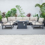 LeisureMod Hamilton 7-Piece Conversation Set With Fire Pit Table - Beige