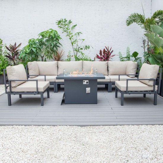 LeisureMod Hamilton 7-Piece Conversation Set With Fire Pit Table - Beige