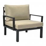 LeisureMod Hamilton 7-Piece Conversation Set With Fire Pit Table - Beige