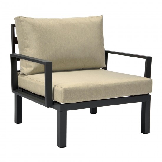 LeisureMod Hamilton 7-Piece Conversation Set With Fire Pit Table - Beige