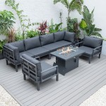 LeisureMod Hamilton 7-Piece Conversation Set With Fire Pit Table - Black