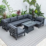 LeisureMod Hamilton 7-Piece Conversation Set With Fire Pit Table - Black