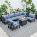 LeisureMod Hamilton 7-Piece Conversation Set With Fire Pit Table - Charcoal Blue