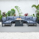 LeisureMod Hamilton 7-Piece Conversation Set With Fire Pit Table - Charcoal Blue