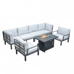 LeisureMod Hamilton 7-Piece Conversation Set With Fire Pit Table - Grey