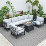 LeisureMod Hamilton 7-Piece Conversation Set With Fire Pit Table - Grey