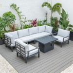 LeisureMod Hamilton 7-Piece Conversation Set With Fire Pit Table - Grey