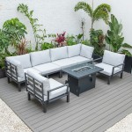 LeisureMod Hamilton 7-Piece Conversation Set With Fire Pit Table - Grey