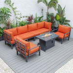 LeisureMod Hamilton 7-Piece Conversation Set With Fire Pit Table - Orange