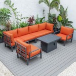 LeisureMod Hamilton 7-Piece Conversation Set With Fire Pit Table - Orange