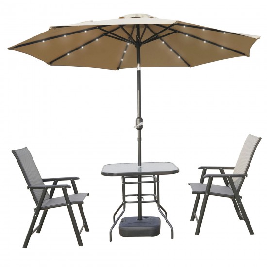 LeisureMod Sierra 9 ft Steel Market Umbrella With Solar Powerd LED - Beige