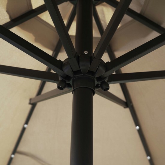 LeisureMod Sierra 9 ft Steel Market Umbrella With Solar Powerd LED - Beige
