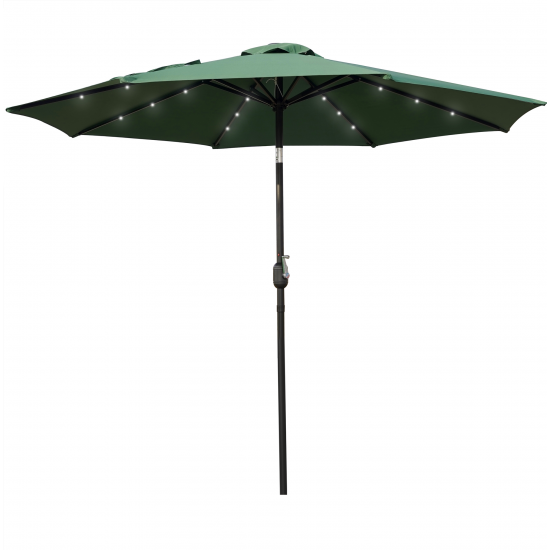 LeisureMod Sierra 9 ft Steel Market Umbrella With Solar Powerd LED - Green