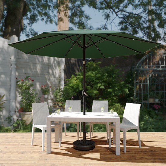 LeisureMod Sierra 9 ft Steel Market Umbrella With Solar Powerd LED - Green