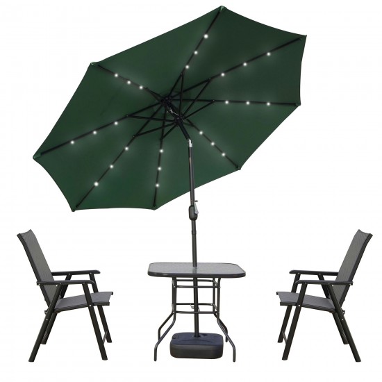 LeisureMod Sierra 9 ft Steel Market Umbrella With Solar Powerd LED - Green