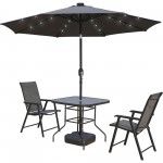 LeisureMod Sierra 9 ft Steel Market Umbrella With Solar Powerd LED & Tilt - Gray