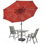 LeisureMod Sierra 9 ft Steel Market Umbrella With Solar Powerd LED & Tilt - Red
