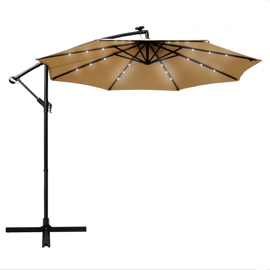 LeisureMod Willry 10 Ft Cantilever Patio Umbrella With Solar Powered LED - Beige