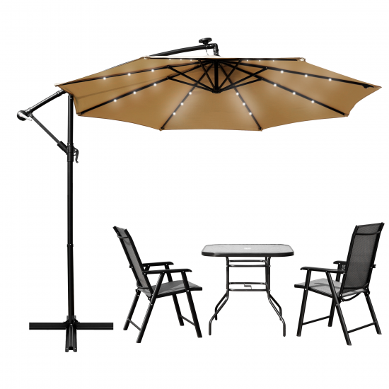LeisureMod Willry 10 Ft Cantilever Patio Umbrella With Solar Powered LED - Beige