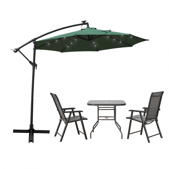 LeisureMod Willry 10 Ft Cantilever Patio Umbrella With Solar Powered LED - Green