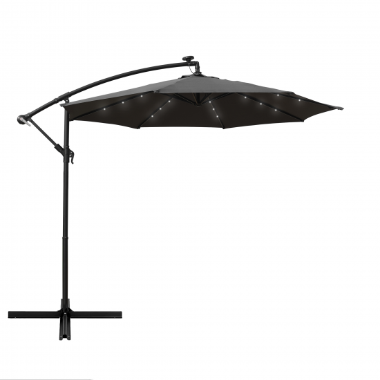 LeisureMod Willry 10 Ft Cantilever Patio Umbrella With Solar Powered LED - Gray