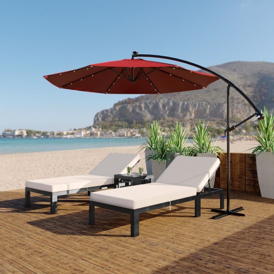 LeisureMod Willry 10 Ft Cantilever Patio Umbrella With Solar Powered LED - Red