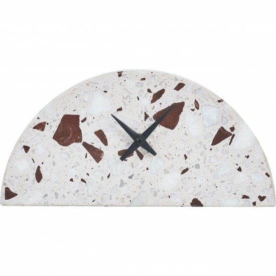Saga Natural, Grey, Black Engineered Marble Half Circle Table Clock