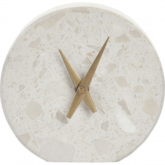 Tyra Cream, Beige Engineered Marble Circle Table Clock