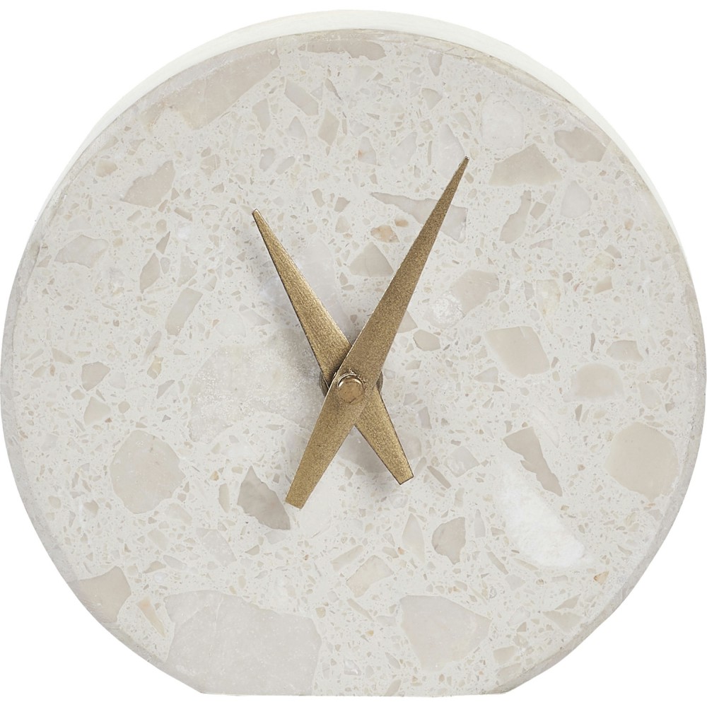 Tyra Cream, Beige Engineered Marble Circle Table Clock