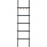 Mareva Black Mango Wood Decorative Ladder For Throws W/ Pu Leather Accent Hooks