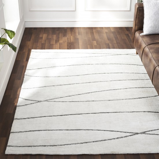 Hazel Off-White/Grey Machine Knitted Micro Polyester Rug (39X59)