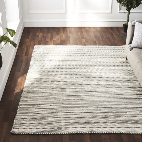 Orria Ivory/Grey Hand Woven Wool, Polyester Rug (24X39)