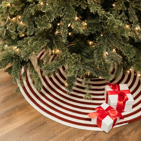 Candy Cane Round Holiday Tree Skirt - Red 44" x 44"