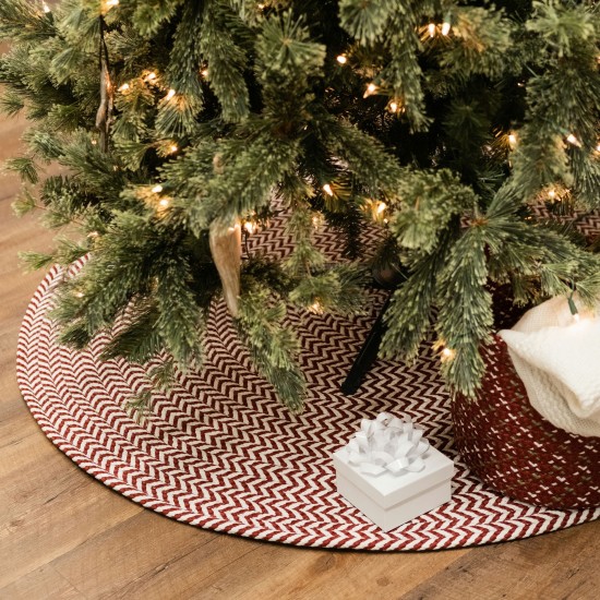 Chevron Christmas Under-Tree Reversible Round Rug - Red/White 45” x 45”