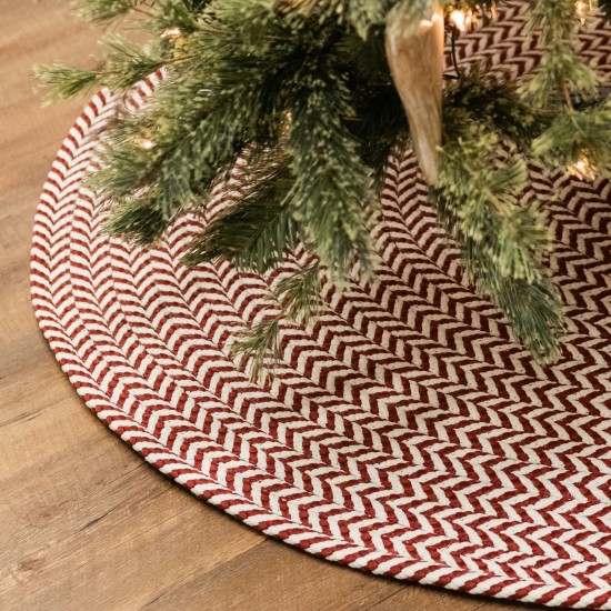 Chevron Christmas Under-Tree Reversible Round Rug - Red/White 65” x 65”