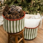 Comet Stripe Christmas Basket - Green Multi 14"x14"x12"