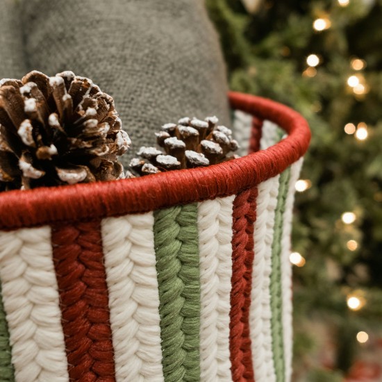 Comet Stripe Christmas Basket - Red Multi 12"x12"x8"