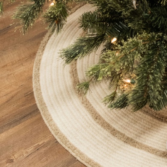 Cozy Natural Wool Stripe Holiday Tree Skirt - Natural 44" x 44"