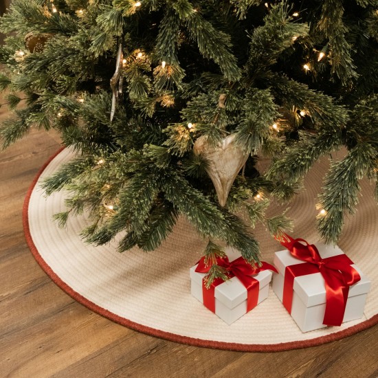 Cozy Wool Trimmed Holiday Tree Skirt - Natural 44" x 44"