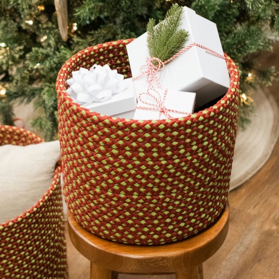 Holiday-Vibes Diamond Weave Basket - Vibe Green/Red 12"x12"x10"