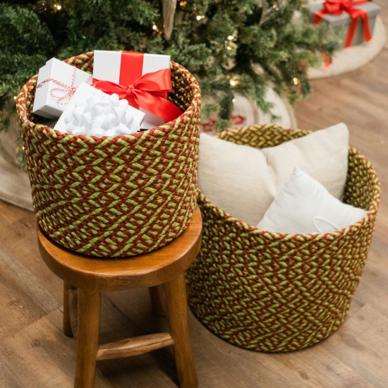Holiday-Vibes Modern Weave Basket - Vibe Green/Red 16"x16"x14"