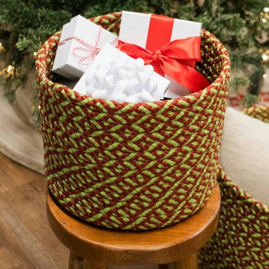 Holiday-Vibes Modern Weave Basket - Vibe Green/Red 16"x16"x14"