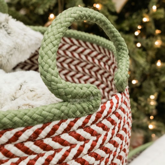 Kringle Christmas Floor Basket - Candycane Red 14"x14"x12"