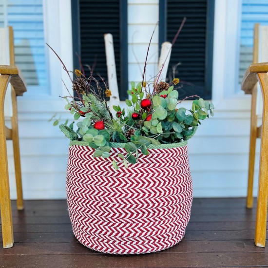 Kringle Christmas Floor Basket - Candycane Red 14"x14"x12"