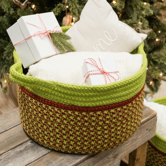 Merry & Bright Houndstooth Basket - Red/Green 14"x14"x14"