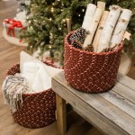 Sleighbells Woven Holiday Basket - Red Multi 12"x12"x10"
